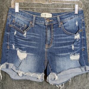 Mudd jean shorts womens 9 flx stretch cutoffs frayed distressed stretch midrise